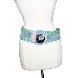 Vintage 80s Size Medium Belt Heaven On Earth Seafoam Mint Green Straw Suede
